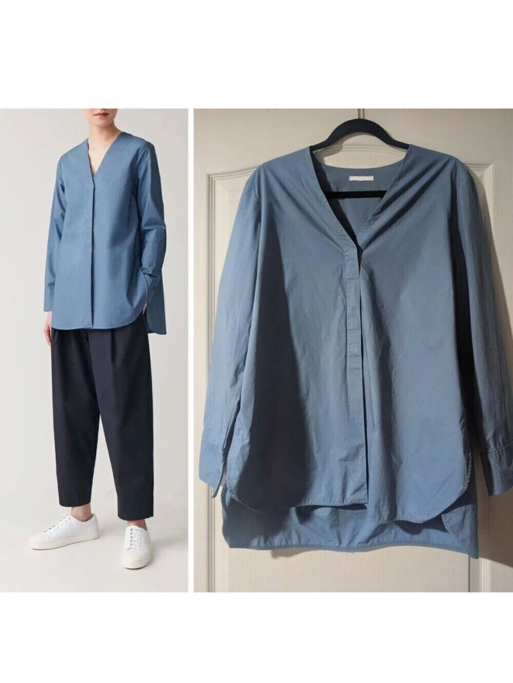 COS | Long Rounded Hem Blouse In Blue